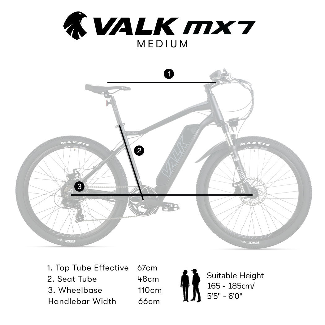 MX7 Electric Mountain Bike - 250W Motor, 0.7m Wheels, 40km Range, Black