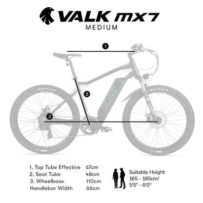 MX7 Electric Mountain Bike - 250W Motor, 0.7m Wheels, 40km Range, Black