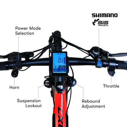2023 MX7 Electric Mountain Bike, Medium Frame, Black/Red, 40km Range