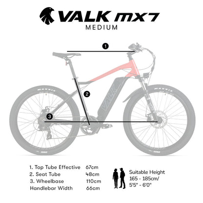 2023 MX7 Electric Mountain Bike, Medium Frame, Black/Red, 40km Range