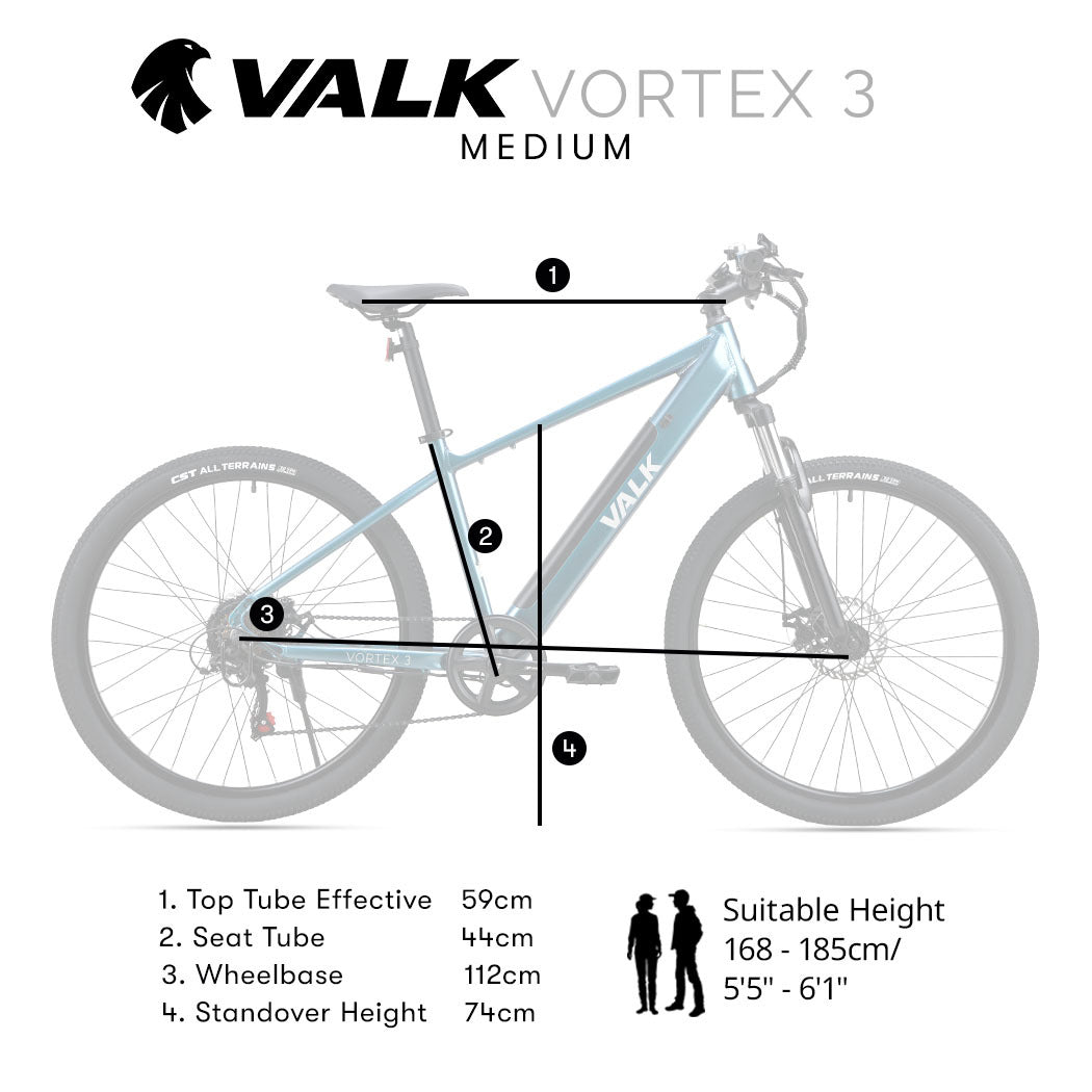 Vortex 3 Electric Mountain Bike, Medium Frame, 250W Motor, 60km Range