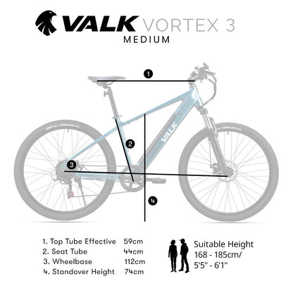 Vortex 3 Electric Mountain Bike, Medium Frame, 250W Motor, 60km Range