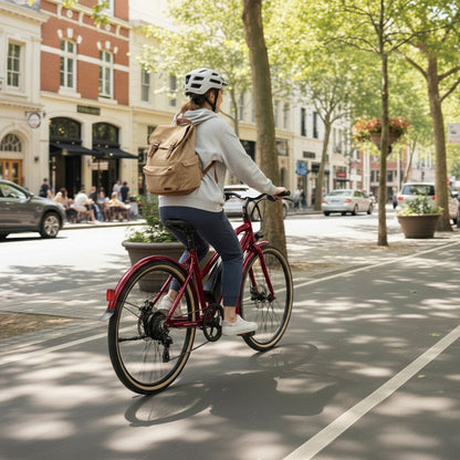 Vista Step Through Commuter Electric Bike, Medium Frame eBike, Shimano 7-speed, Disc Brakes, Kenda Tyres, Red