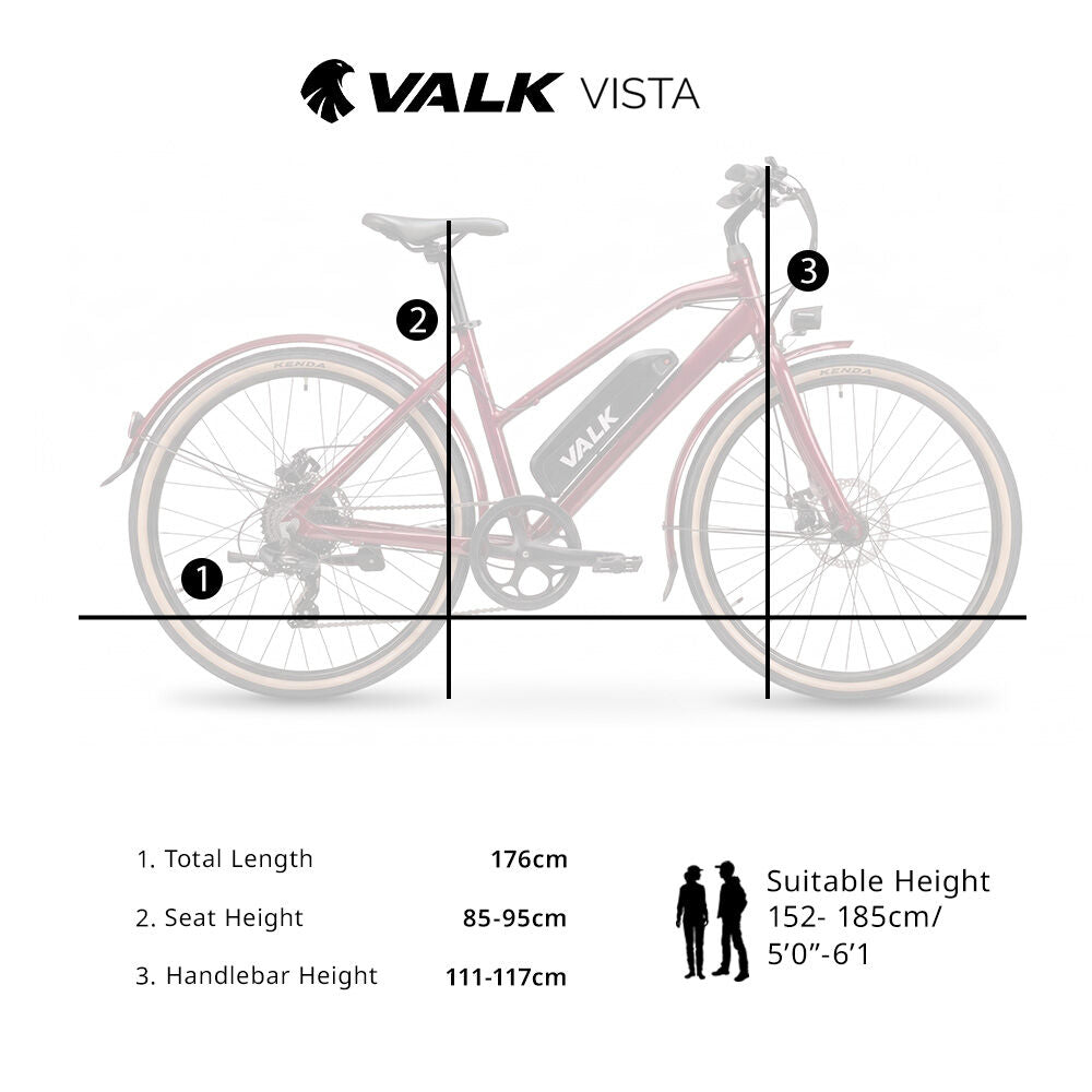 Vista Step Through Commuter Electric Bike, Medium Frame eBike, Shimano 7-speed, Disc Brakes, Kenda Tyres, Red