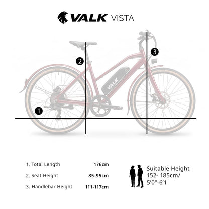 Vista Step Through Commuter Electric Bike, Medium Frame eBike, Shimano 7-speed, Disc Brakes, Kenda Tyres, Red