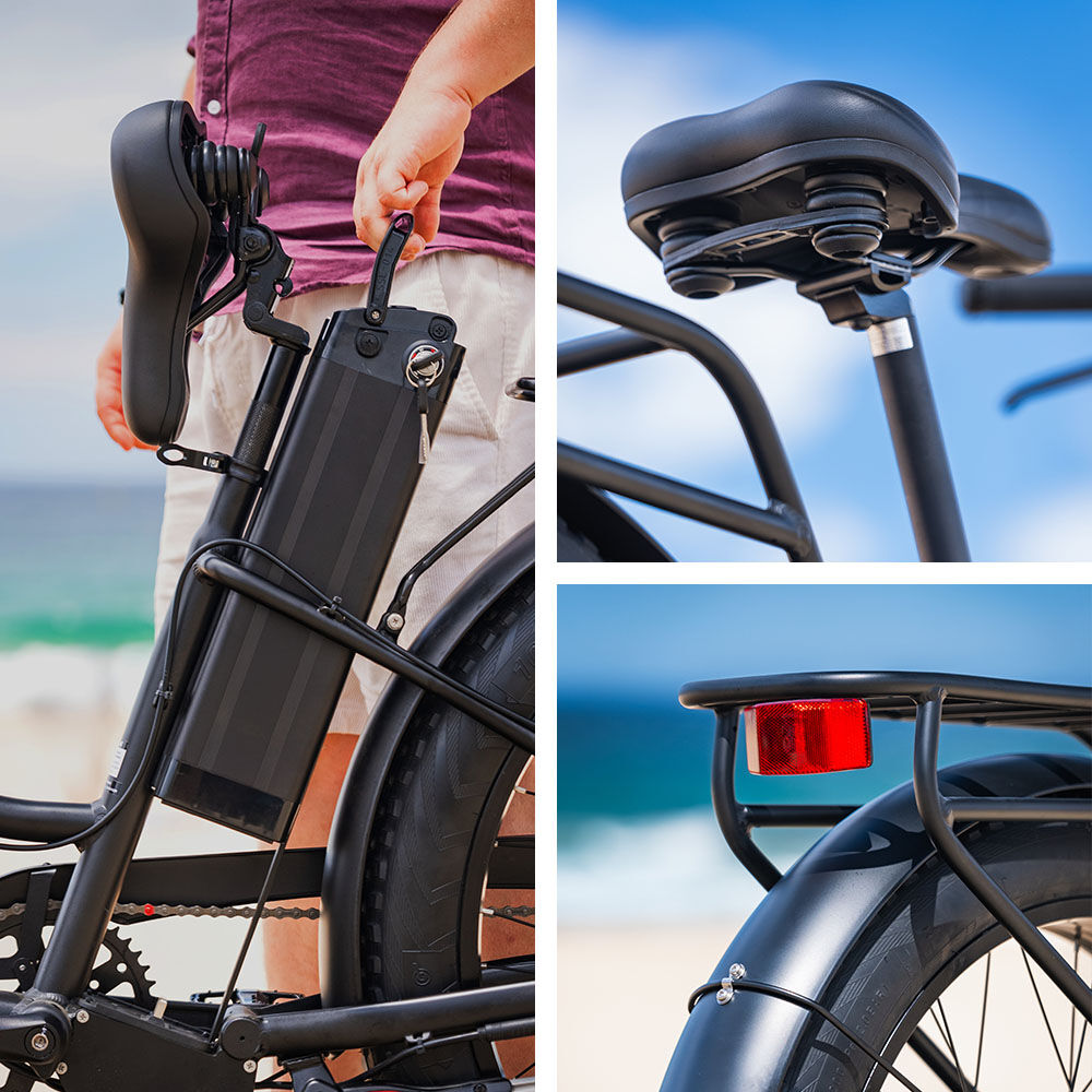 Electric Fat Tyre Cruiser Bike, 350W Motor, Step-Through Frame, Matte Black