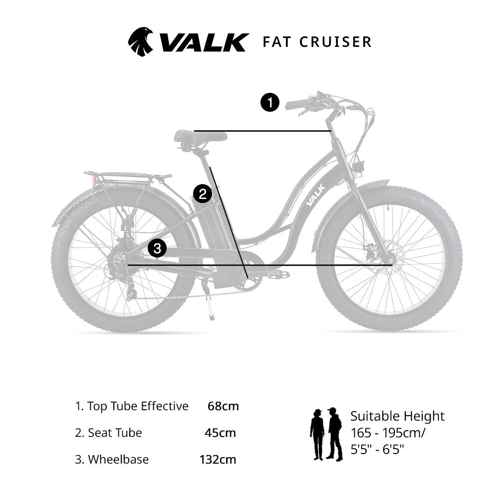 Electric Fat Tyre Cruiser Bike, 350W Motor, Step-Through Frame, Matte Black