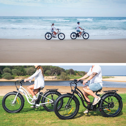 Electric Fat Tyre Cruiser Bike, 350W Motor, Step-Through Frame, Matte Black