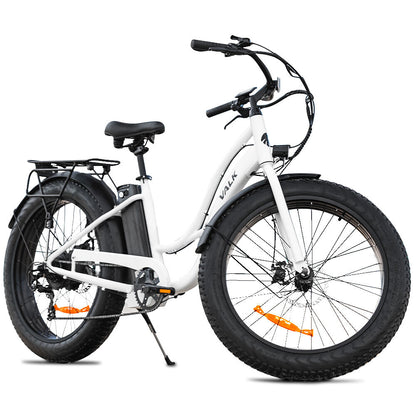 Electric Fat Tyre Cruiser eBike with Throttle and Step-Through Frame, White