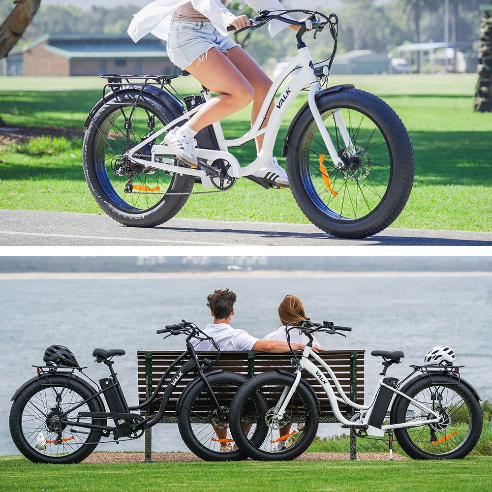 Electric Fat Tyre Cruiser eBike with Throttle and Step-Through Frame, White