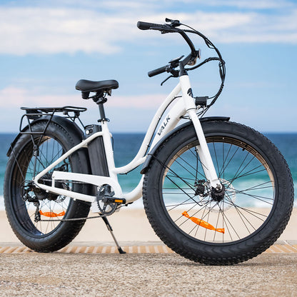 Electric Fat Tyre Cruiser eBike with Throttle and Step-Through Frame, White