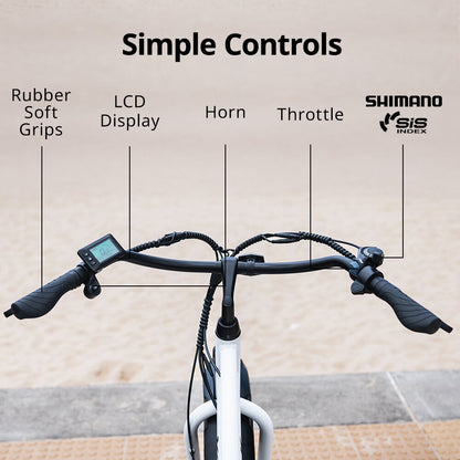 Electric Fat Tyre Cruiser eBike with Throttle and Step-Through Frame, White