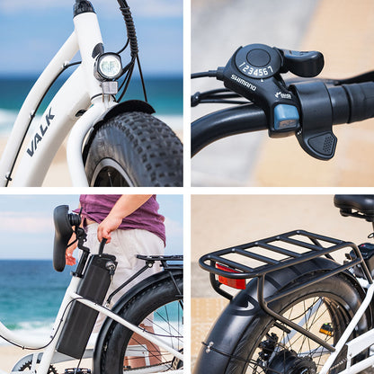 Electric Fat Tyre Cruiser eBike with Throttle and Step-Through Frame, White
