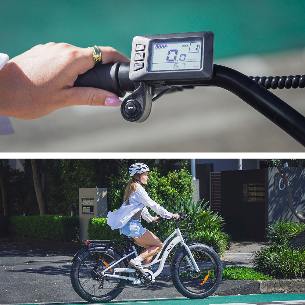 Electric Fat Tyre Cruiser eBike with Throttle and Step-Through Frame, White