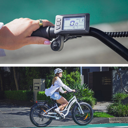 Electric Fat Tyre Cruiser eBike with Throttle and Step-Through Frame, White