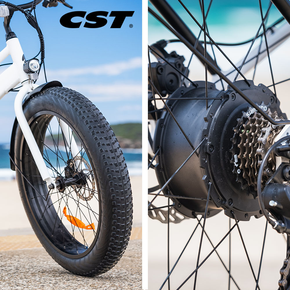 Electric Fat Tyre Cruiser eBike with Throttle and Step-Through Frame, White