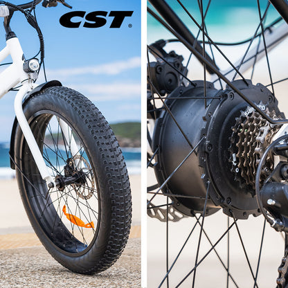 Electric Fat Tyre Cruiser eBike with Throttle and Step-Through Frame, White