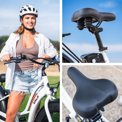 Electric Fat Tyre Cruiser eBike with Throttle and Step-Through Frame, White