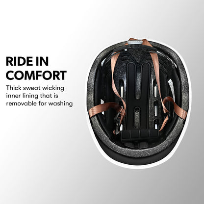 Retro Bike Helmet with Universal Fit, 56-61cm, Jet Black, Adjustable and Ventilated