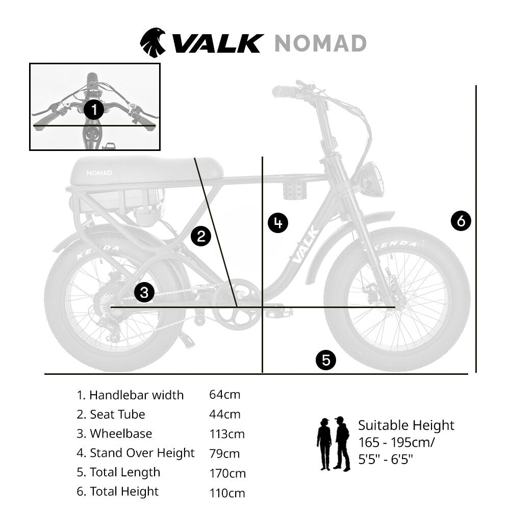 Nomad Fat Tyre Ebike, 500W, 45km/h, 20x4m Tyres, 55km Range, Shimano 7-Speed