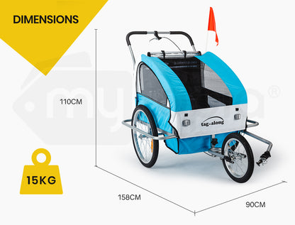Convertible Bike Trailer & Jogger with Canopy and Storage, 40kg Capacity