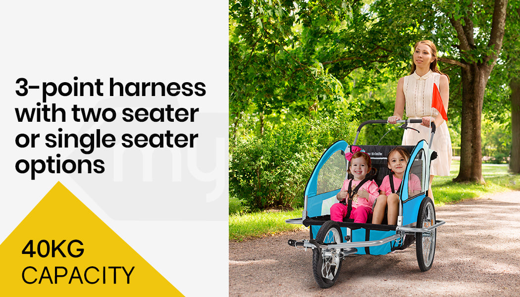 Convertible Bike Trailer & Jogger with Canopy and Storage, 40kg Capacity