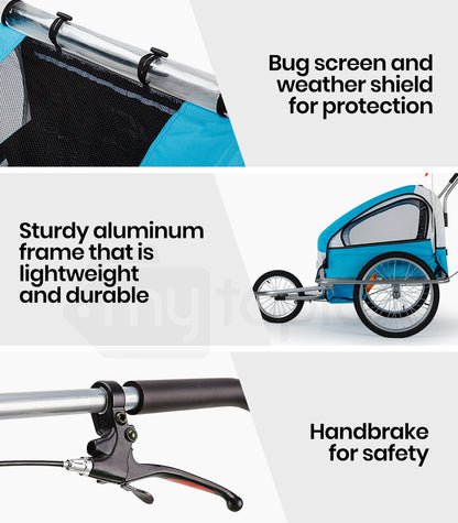 Convertible Bike Trailer & Jogger with Canopy and Storage, 40kg Capacity