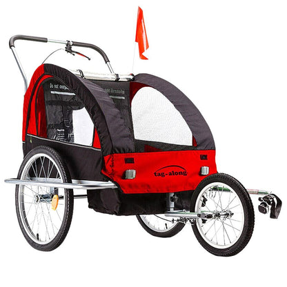 Convertible Kids Bike Trailer & Jogger with Canopy and Storage - Red