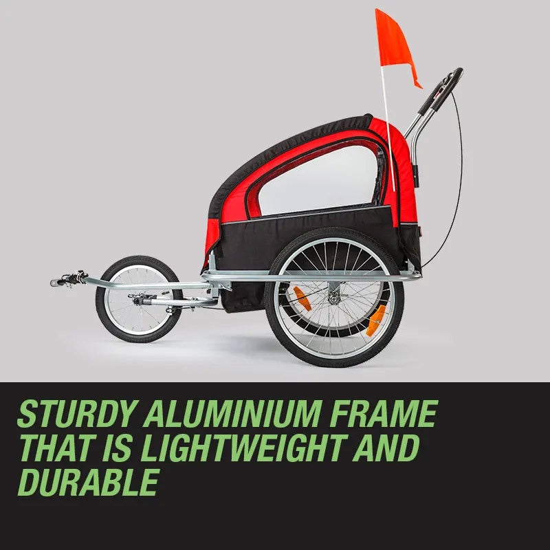 Convertible Kids Bike Trailer & Jogger with Canopy and Storage - Red