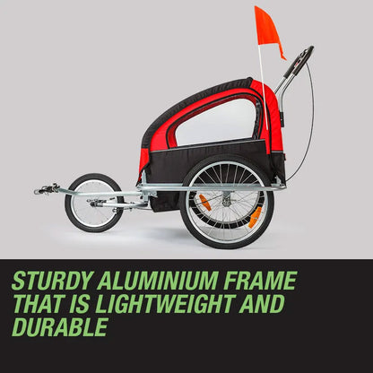 Convertible Kids Bike Trailer & Jogger with Canopy and Storage - Red