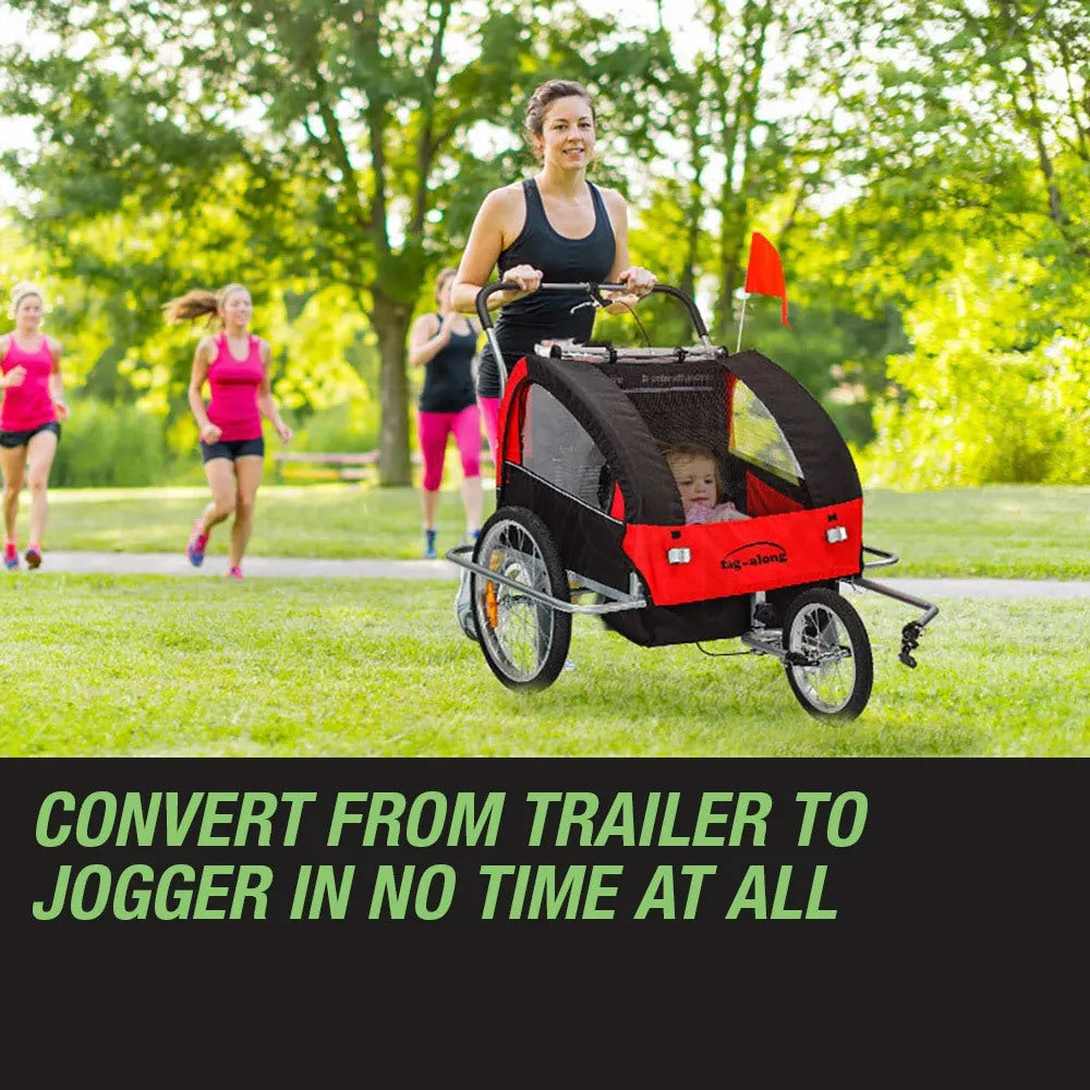Convertible Kids Bike Trailer & Jogger with Canopy and Storage - Red
