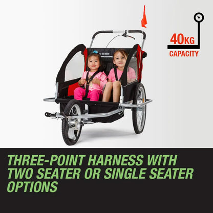 Convertible Kids Bike Trailer & Jogger with Canopy and Storage - Red