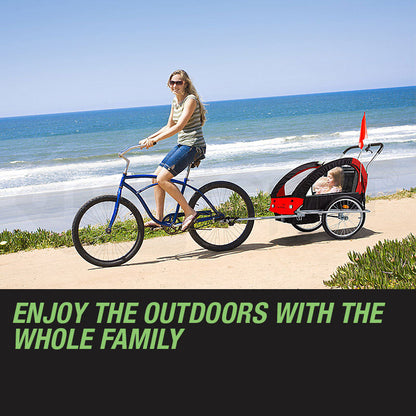 Convertible Kids Bike Trailer & Jogger with Canopy and Storage - Red