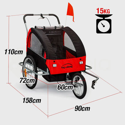 Convertible Kids Bike Trailer & Jogger with Canopy and Storage - Red