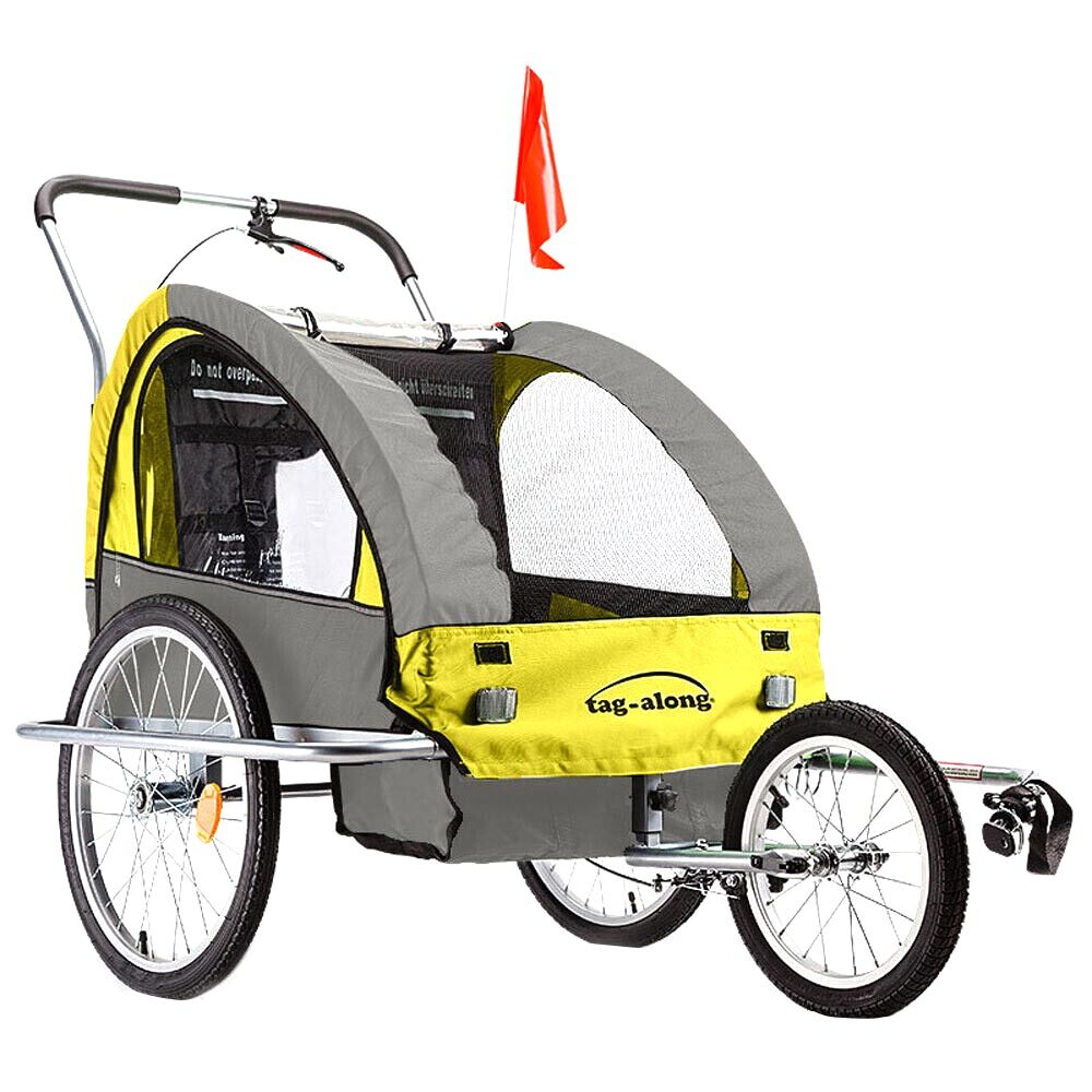 2-in-1 Kids Bike Trailer & Jogger with Canopy and 40kg Capacity - Yellow