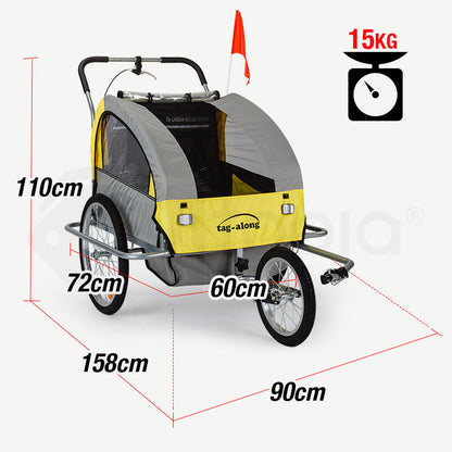 2-in-1 Kids Bike Trailer & Jogger with Canopy and 40kg Capacity - Yellow
