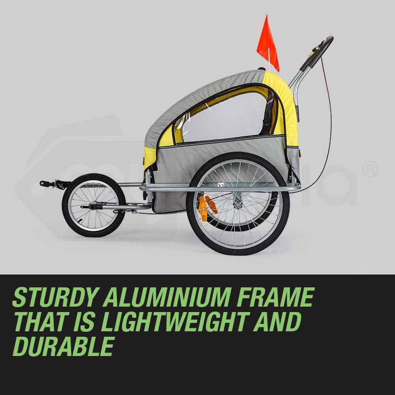 2-in-1 Kids Bike Trailer & Jogger with Canopy and 40kg Capacity - Yellow