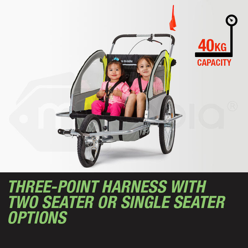 2-in-1 Kids Bike Trailer & Jogger with Canopy and 40kg Capacity - Yellow