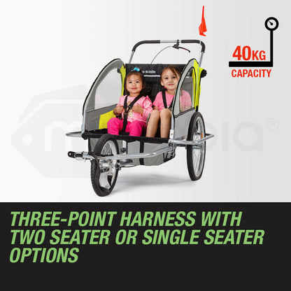 2-in-1 Kids Bike Trailer & Jogger with Canopy and 40kg Capacity - Yellow