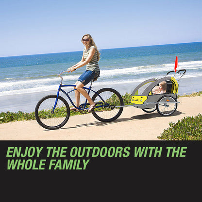 2-in-1 Kids Bike Trailer & Jogger with Canopy and 40kg Capacity - Yellow