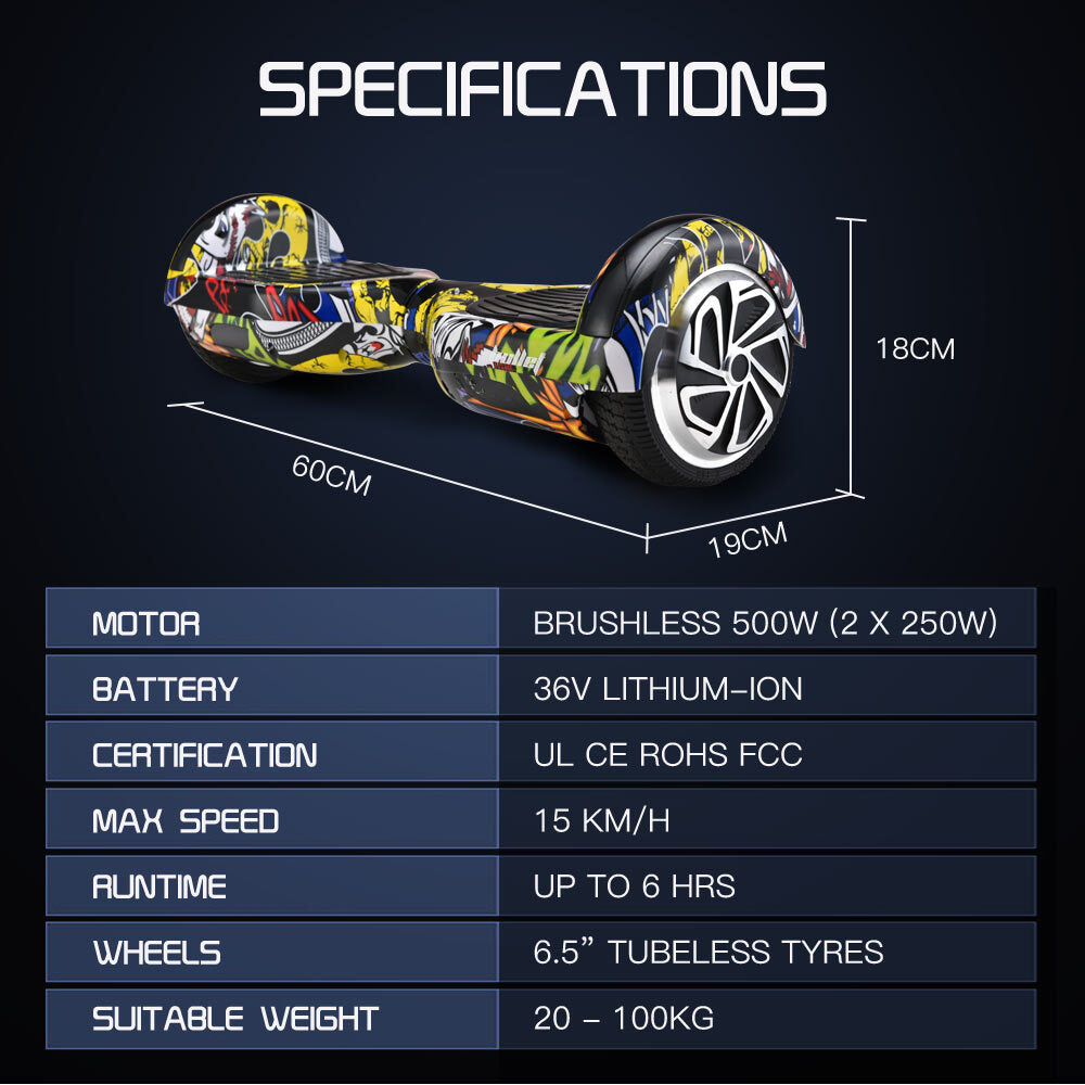 SX-3000 Series III Hoverboard, 15 km Range, 15 km/h Speed, LED Lights, 6.5m Wheels