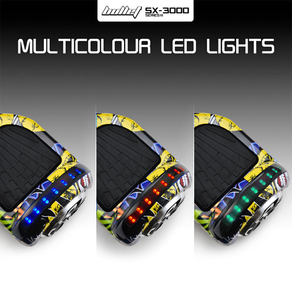 SX-3000 Series III Hoverboard, 15 km Range, 15 km/h Speed, LED Lights, 6.5m Wheels