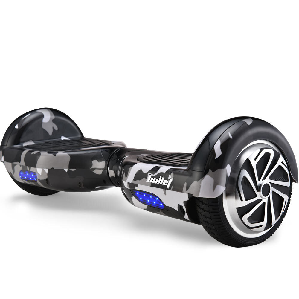 Electric Hoverboard Scooter with 6.5m Wheels, LED Lights, Camo Grey Design
