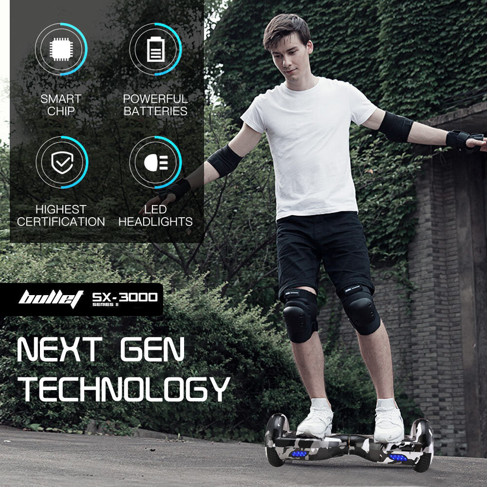 Electric Hoverboard Scooter with 6.5m Wheels, LED Lights, Camo Grey Design