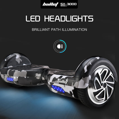 Electric Hoverboard Scooter with 6.5m Wheels, LED Lights, Camo Grey Design