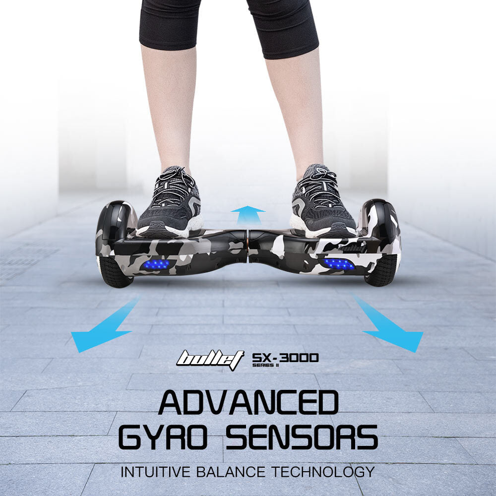 Electric Hoverboard Scooter with 6.5m Wheels, LED Lights, Camo Grey Design