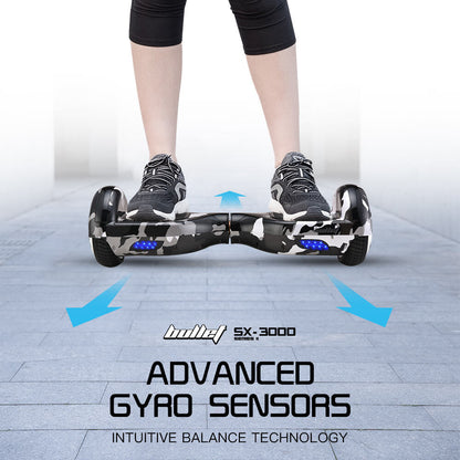 Electric Hoverboard Scooter with 6.5m Wheels, LED Lights, Camo Grey Design