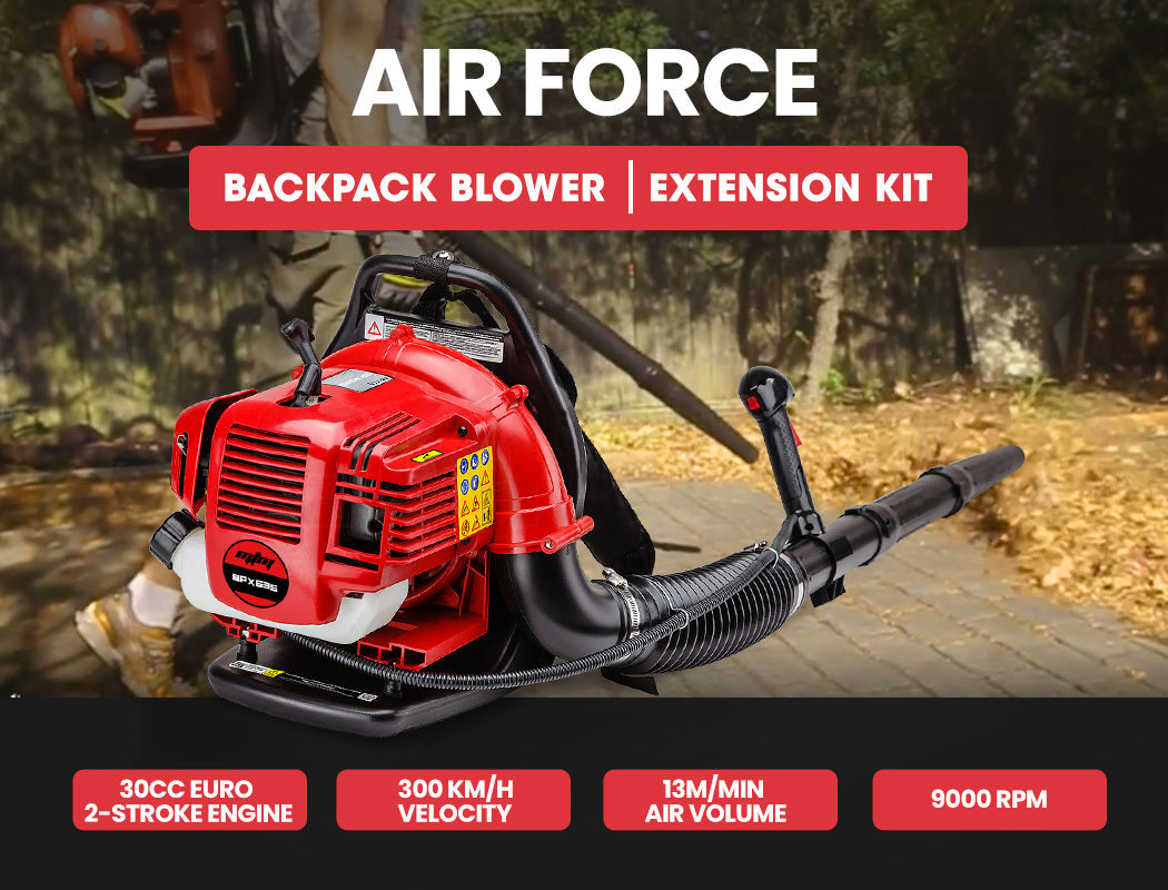 30cc Backpack Petrol Leaf Blower, 2-Stroke Engine, 300km/h Air Speed