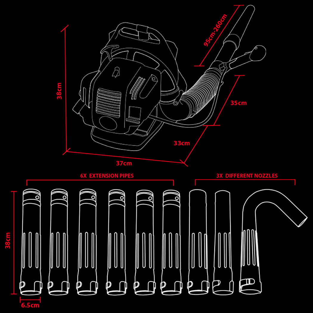 30cc Backpack Petrol Leaf Blower with Gutter Kit & 290cm Reach