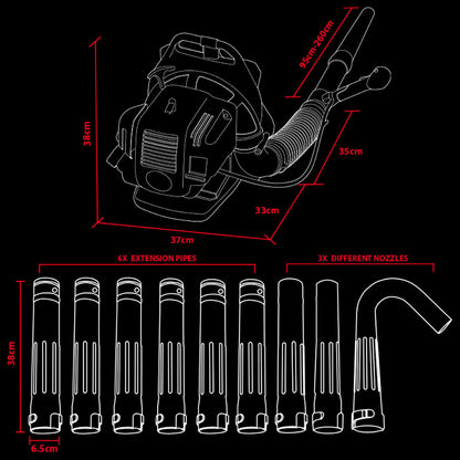 30cc Backpack Petrol Leaf Blower with Gutter Kit & 290cm Reach
